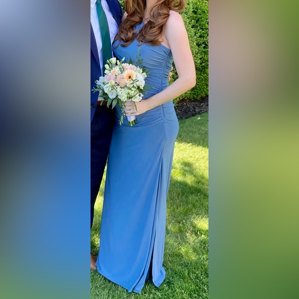 David's Bridal One Shoulder Blue Dress